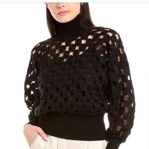 Lightly Worn Tory Burch Black Crochet Turtleneck Sweater